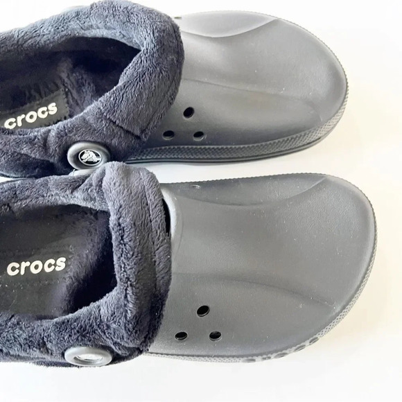 Crocs Black Clogs‎ Fuzzy Lined Unisex Men’s 9 Women’s 11 Warm Removable Liner - Picture 5 of 10